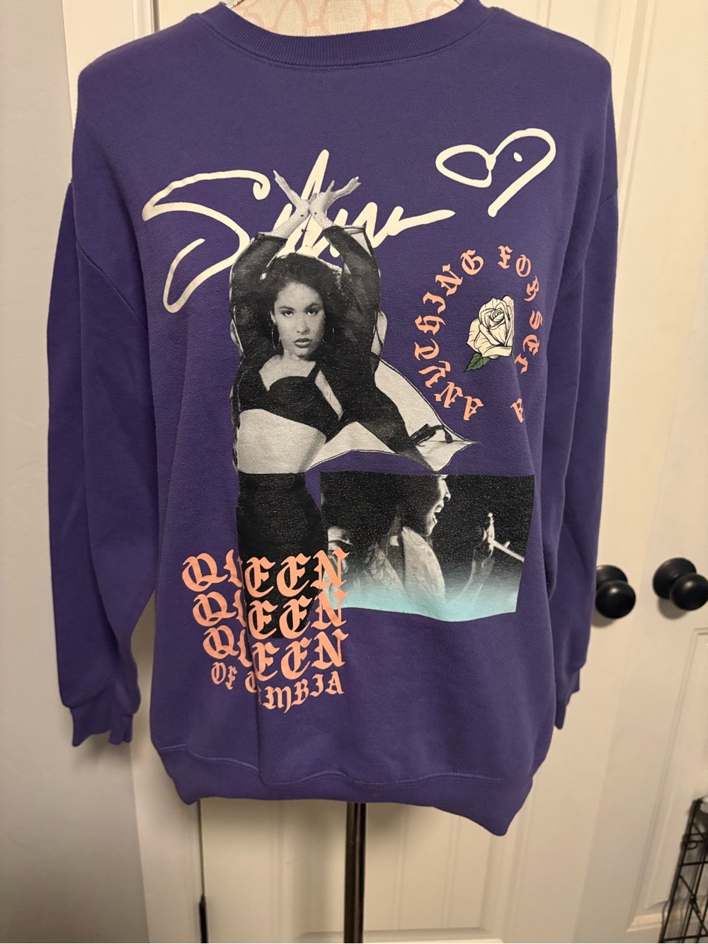 Purple Graphic Crewneck Sweatshirt with Photo Collage